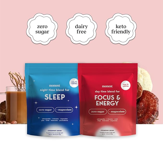 Drink Your Meditation Moment Chocolate Dream & Cacao Adaptogen Mushroom Bundle | Sleep & Energy | 0 Sugar | Hot Chocolate & Coffee Alternative | Reishi, Ashwagandha, Lion's Mane, GABA | 30 Servings