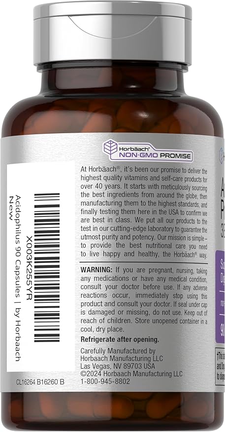 Horbäach Probiotic for Women & Men's Digestive Health | 3 Billion CFU | 90 Capsules | Non-GMO & Gluten Free