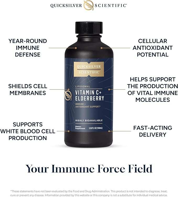 Quicksilver Scientific Liposomal Vitamin C + Elderberry - Liposomal Vitamin C 1000mg with Superior Absorption Technology & Tocotrienols - Antioxidant & Immune Support Tonic (100ml)
