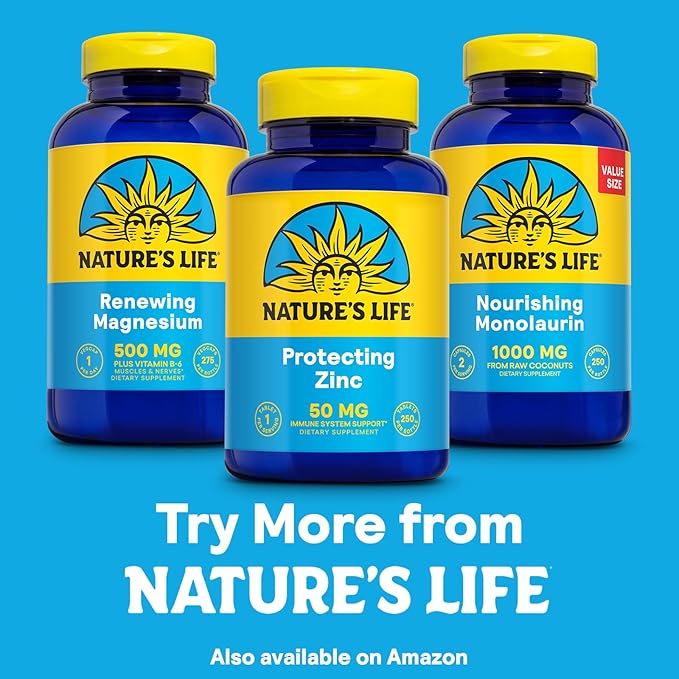 NATURE'S LIFE Protecting Zinc 50mg with 2.5mg Copper - Chelated Zinc Supplement for Immune Support, Bone Health, Muscle Function and Heart Health Support, 60-Day Guarantee, 250 Servings, 250 Tablets
