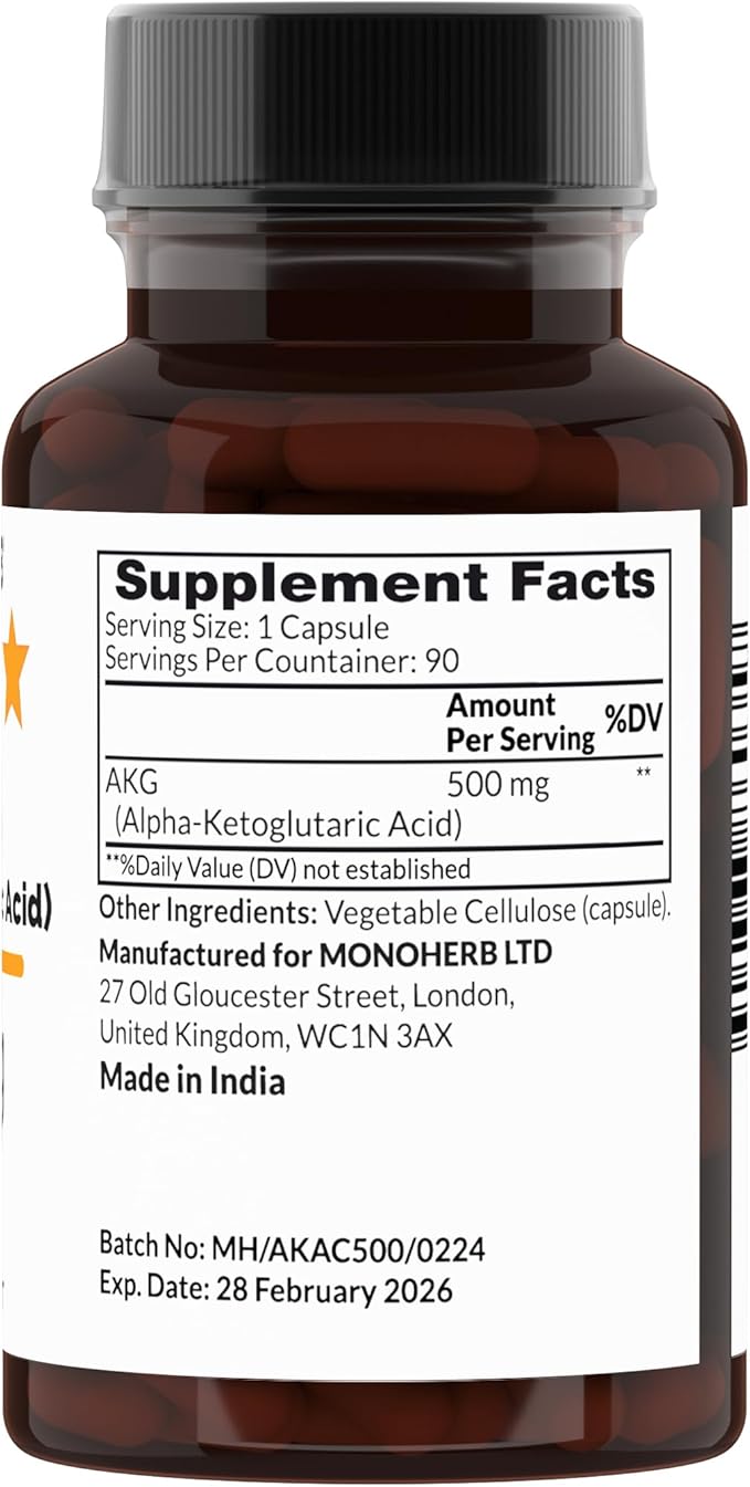 Alpha-Ketoglutaric Acid 500 mg per Capsule - 90 Vegetarian Capsules - AKG Supplement