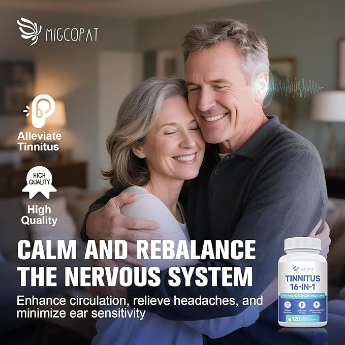 Tinnitus Relief for Ringing Ears, Tinnitus Relief Supplement with Ginkgo Biloba & Vitamin B12 | Natural Tinnitus Treatment for Reduce Ear Noise, Improve Hearing & Emotional Support - 120 Capsules