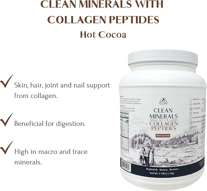 Clean Minerals with Collagen Peptides | Healthy Hot Cocoa with Minerals from Goat Milk Whey and Grass-Fed Type I and III Collagen Peptides for 10 g Protein | 35 Servings - 3.3 Pounds