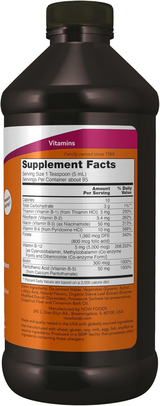 NOW Foods Supplements, Ultra B-12, Liquid, 800 mcg Folic Acid, Cellular Energy Production*, 16-Ounce