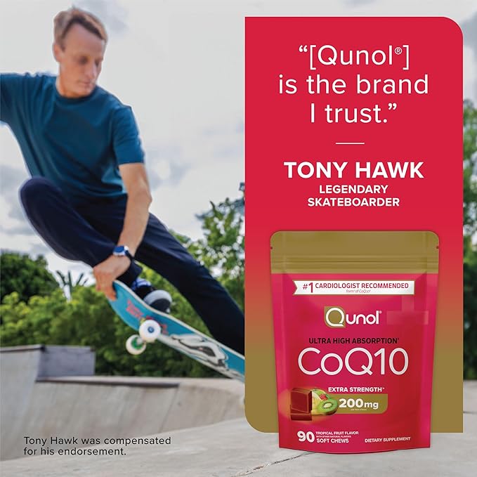 Qunol CoQ10 200mg Soft Chews, Extra Strength & Ultra High Absorption Coenzyme Q10 Supplement, #1 Cardiologist Recommended Supplement for Heart Health, 90 Count