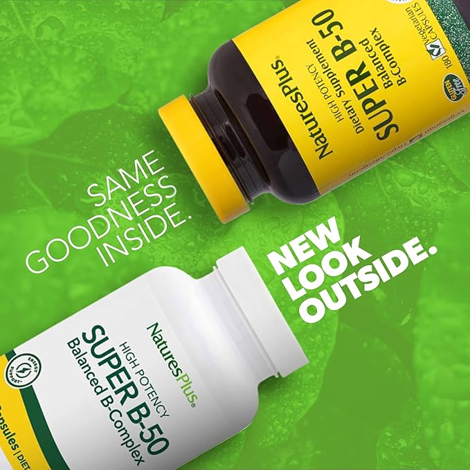 NaturesPlus Super B-50 Balanced B-Complex - 180 Capsules - Vegan, Gluten Free - 180 Servings
