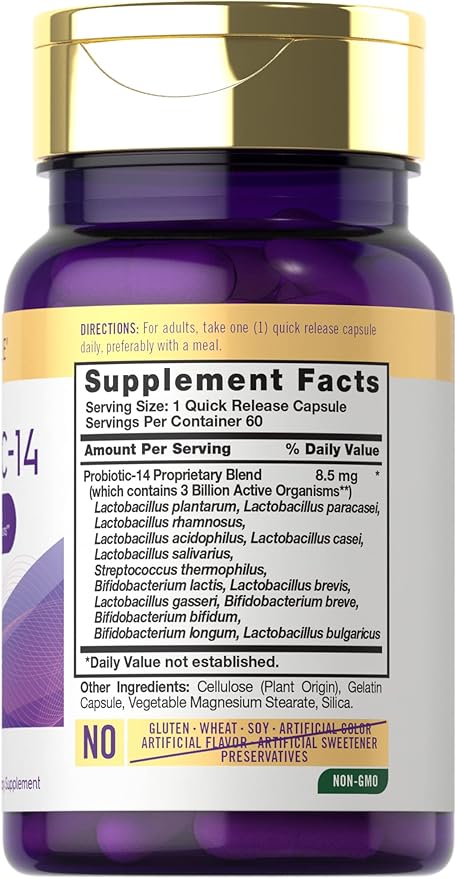 Carlyle Probiotic for Women & Men | 3 Billion CFU | 60 Capsules | 14 Strains | Non-GMO & Gluten Free