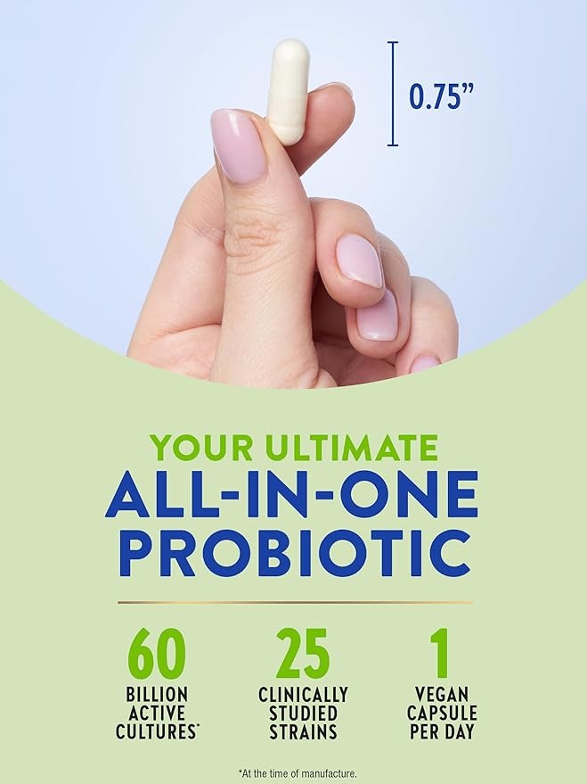 Nature's Truth Raw Flora Probiotic with Prebiotics | 60 Billion CFU | Daily Digestive Vegan Capsules | Gluten Free Supplement for Men and Women