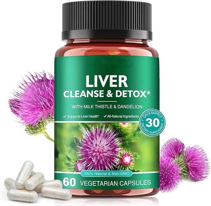 Liver Cleanse Detox and Repair- High Strength Herbal Liver Support Supplement with Milk Thistle Dandelion Root & Vitamins,Ginger and More,60 Vegetarian Capsules for Liver Health