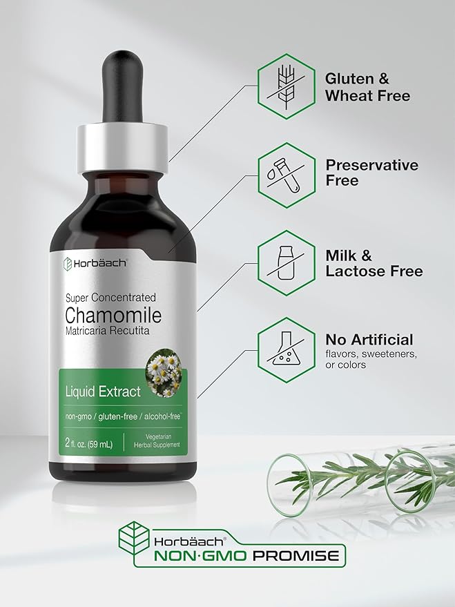 Horbäach Chamomile Extract Liquid | 2 fl oz | Alcohol Free Supplement | Vegetarian, Non-GMO, Gluten Free Tincture