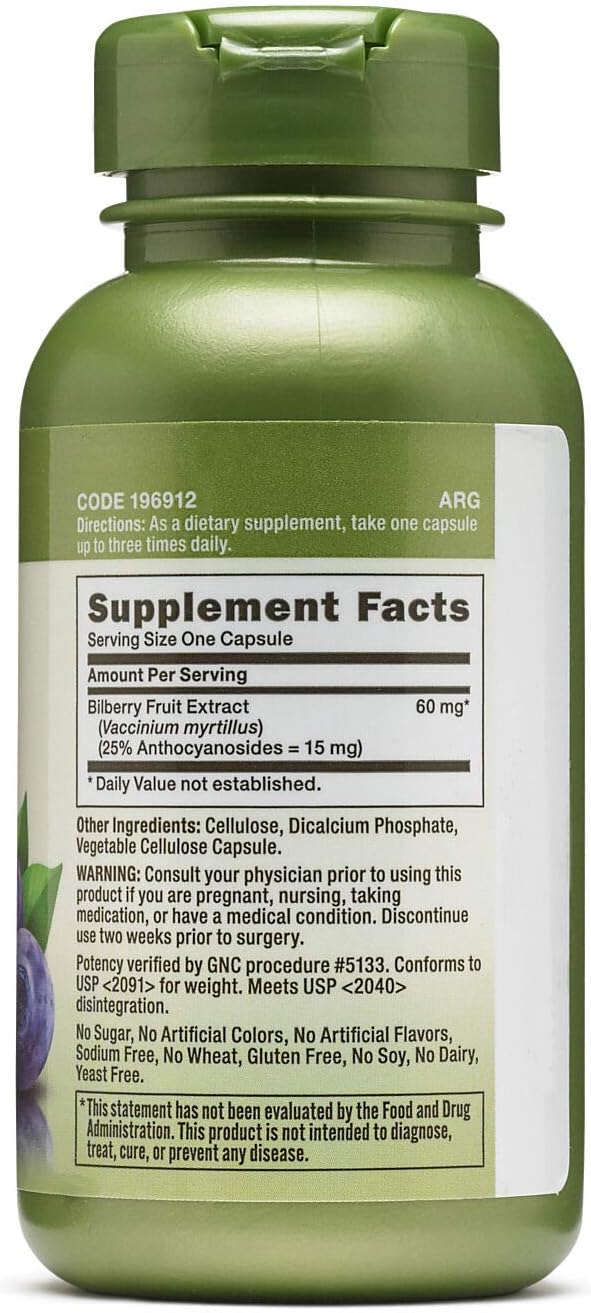 GNC Herbal Plus Bilberry Extract Supplement, Vegetarian, Supports Eye and Health, 100 Servings