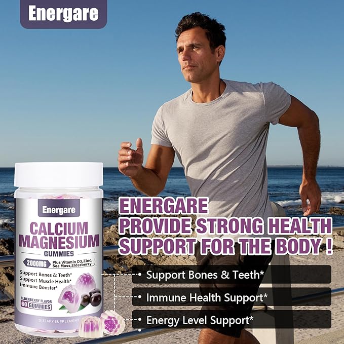 2 Packs Calcium Magnesium Zinc Gummies with Vitamin D3, Sea Moss, Calcium Gummies for Bone, Muscles, Calm Mood Support, Supplements for Kids & Adults, Sugar-Free, Vegan, Elderberry Flavor, 120ct