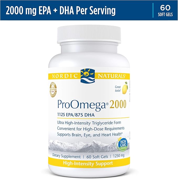 Nordic Naturals ProOmega 2000, Lemon Flavor - 2150 mg Omega-3 - 60 Soft Gels - Ultra High-Potency Fish Oil - EPA & DHA - Promotes Brain, Eye, Heart, & Immune Health - Non-GMO - 30 Servings