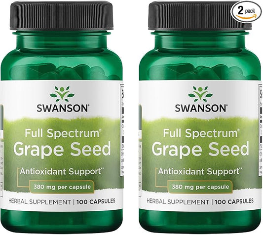 Swanson Grape Seed Heart Antioxidant Free Radicals Healthy Blood Pressure Support Polyphenols OPCS Herbal Supplement 380 mg 100 Capsules (2 Pack)