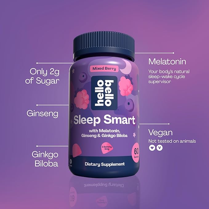 Hello Bello Adult Sleep Smart Vegan Gummies with 5mg Melatonin – Mixed Berry - 60ct