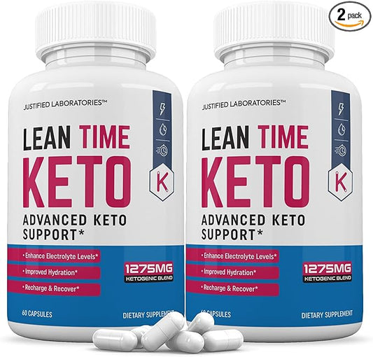 (2 Pack) Lean Time Keto Pills 1275MG New & Improved Formula Contains Apple Cider Vinegar Extra Virgin Olive Oil Powder Green Tea Leaf 120 Capsules
