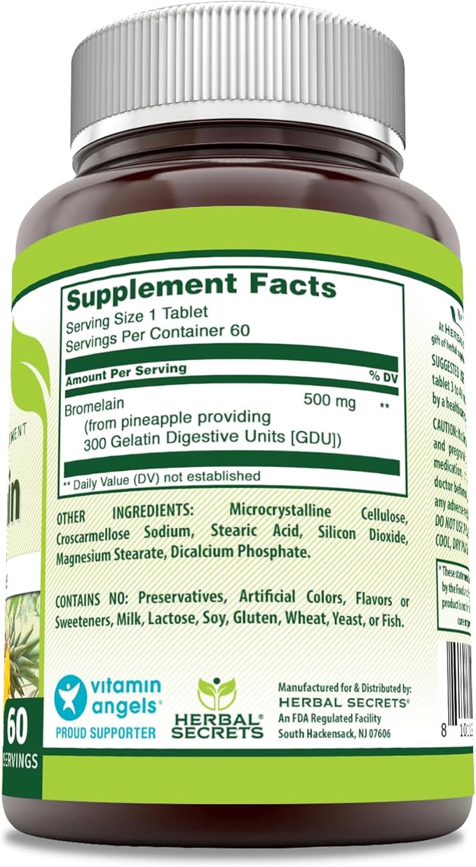 Herbal Secrets Bromelain Supplement 500 Mg Tablets Supplement | Non-GMO | Gluten Free | Made in USA (60 Count)