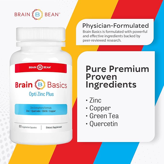 Brain Basics Opti Zinc Plus - Zinc Supplement with Quercetin, EGCG, and Copper. Immune Support Formula - 60 Tablets
