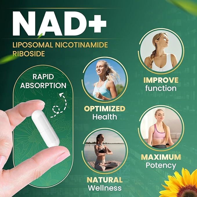 NAD+ Supplement, Liposomal Nicotinamide Riboside, Resveratrol Quercetin, NMN Supplement Alternative for Anti-Aging, Energy, Focus, for Women and Men, 80 Capsules