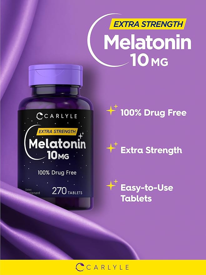 Carlyle Melatonin 10mg | 270 Tablets | with L-Theanine | Vegetarian, Non-GMO, Gluten Free Supplement