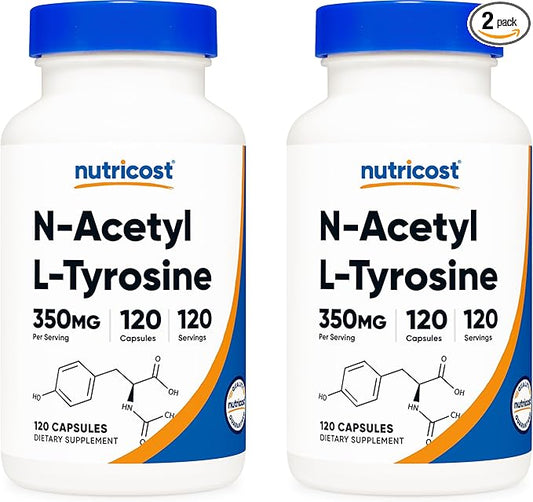 Nutricost N-Acetyl L-Tyrosine (NALT) 350mg, 120 Capsules (2 Bottles) - Gluten Free, Non-GMO