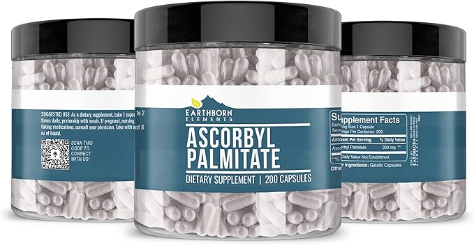 Earthborn Elements Ascorbyl Palmitate 200 Capsules, Pure & Undiluted, No Additives