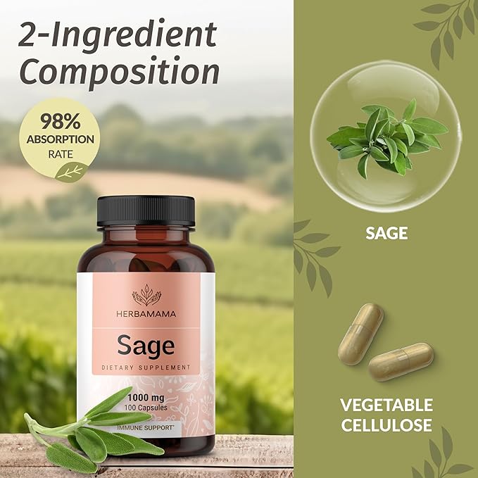 HERBAMAMA Sage and Turmeric Kit - Bundle of 1000 mg Sage Leaf & Turmeric Curcumin Capsules - Vegan, Non-GMO, Gelatin-Free - 2 Pack