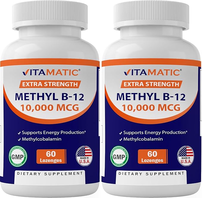 Vitamatic Methyl Vitamin B12 (Methylcobalamin) 10,000 mcg (10mg) 60 Lozenges - Superior Source of Vitamin B12 (2 Pack)
