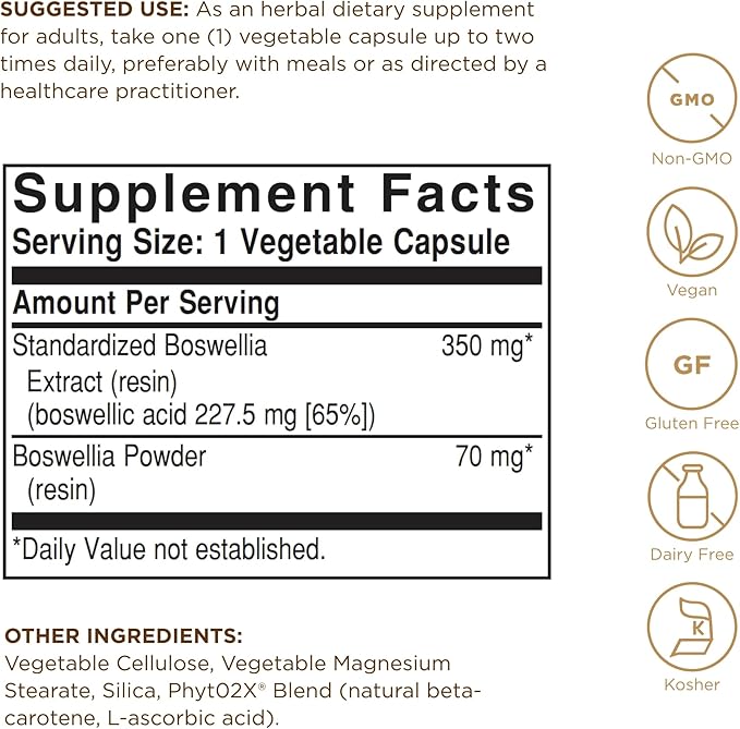 SOLGAR Boswellia Resin Extract Vegetable Caps, 60 CT