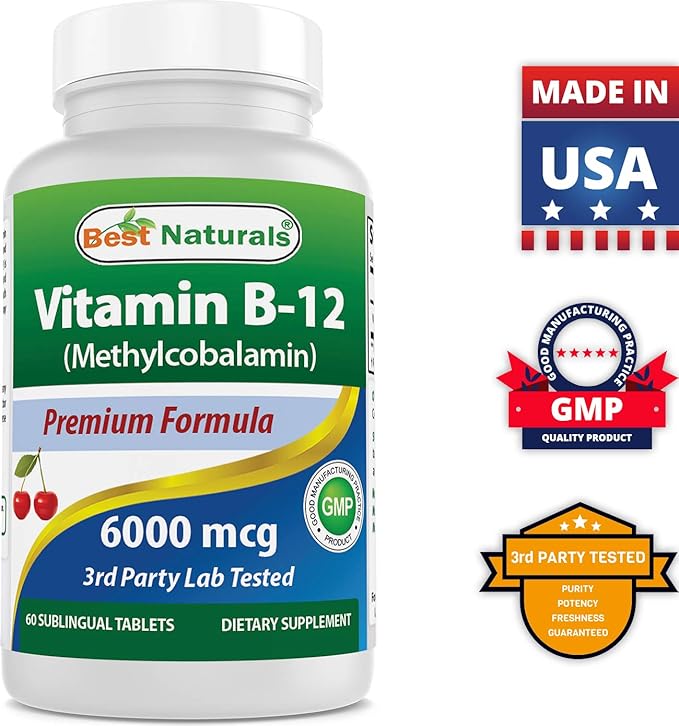 Best Naturals Vitamin B-12 as Methylcobalamin (Methyl B12), 6000 mcg 60 Sublingual Tablets (60 Count (Pack of 3))