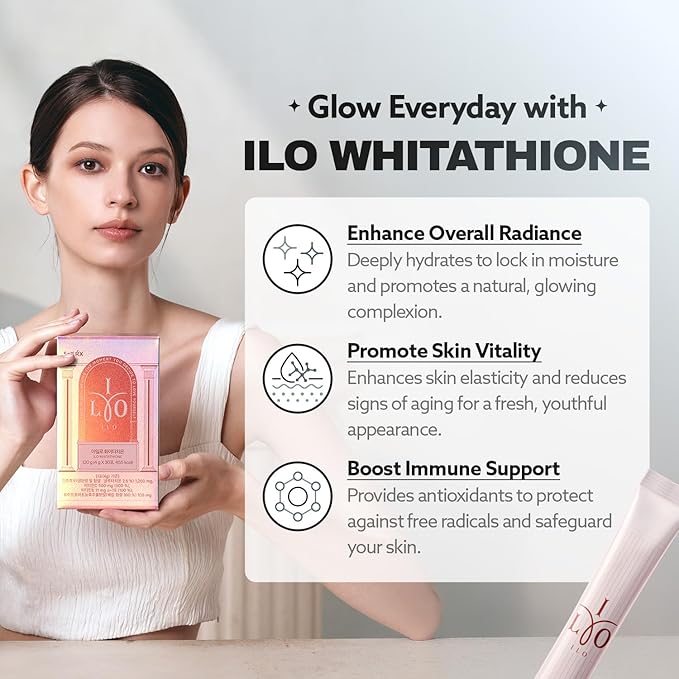 ILO Whitathione – Glutathione + White Tomato Antioxidant Powder with Vitamin C & E | Daily Glow Support | 30 Convenient Stick Packs