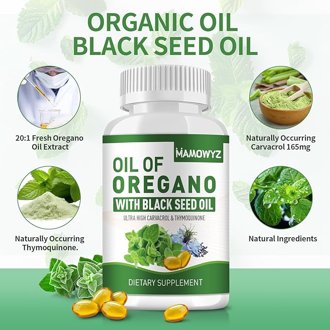 Organic Oregano Oil 400 Softgels Organic Oil of Oregano Capsules with Black Seed Oil | Immune Support, Digestive Health | Non-GMO, Gluten Free