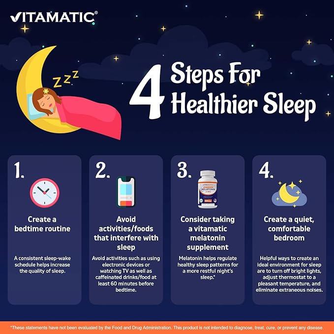 Vitamatic Melatonin 5 mg Tablets | Vegetarian, Non-GMO, Gluten Free | 1 Year Supply | Natural Berry Flavor - 365 Tablets