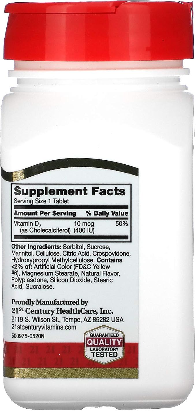 21st Century Chewable Vitamin D3, Orange, 100 mcg (400 IU), 110 Tablets