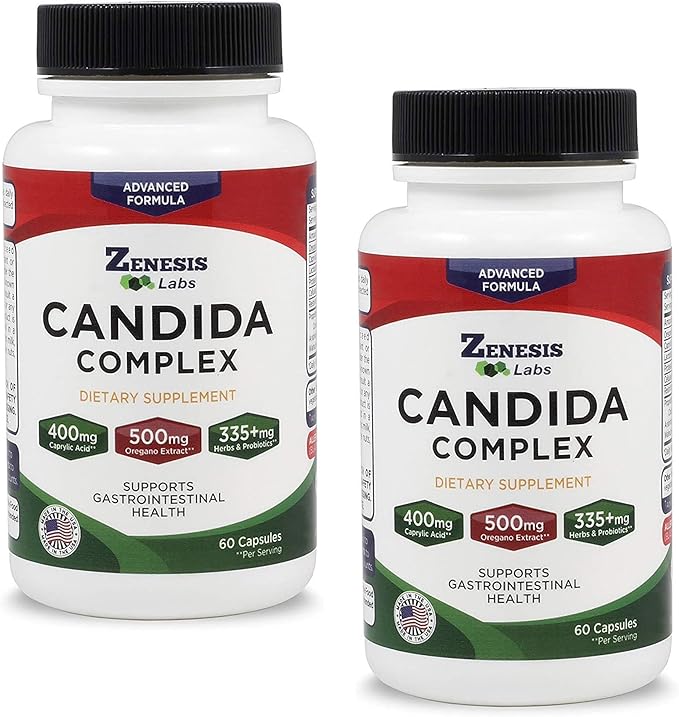 Zenesis Labs Candida Complex Cleanse Detox Caprylic Acid Supplement, Oregano Extract, Probiotics, Enzymes (120 Capsules, 60 Day Supply)