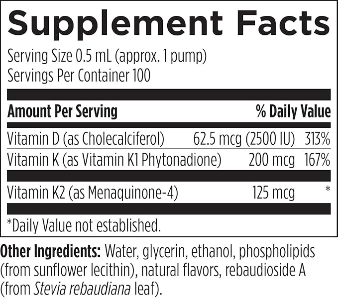 Designs for Health Liposomal D Supreme Vitamin D Liquid - 2500 IU Vitamin D3 + Vitamin K (K1 + K2) - Liposomes for Superior Absorption - Non-GMO Supplement (100 Servings / 1.7oz)
