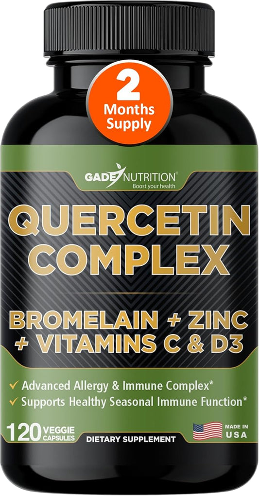Gade Nutrition Organic Quercetin with Bromelain Vitamin C and Zinc | Immune Support Supplement Quercetin 500mg Capsules | Bioflavonoids Made in USA Third Party Tested