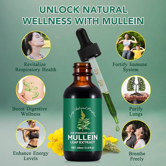 Mullein Drops for Lungs - Mullein Leaf Extract for Lungs, Chlorophyll Liquid Drops Supplement for Lung Cleanse, Natural Herbal