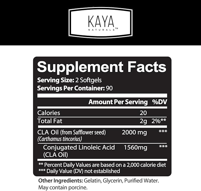 Kaya Naturals CLA Capsules – Conjugated Linoleic Acid – Non-GMO & Gluten-Free (180 Count (Pack of 1))