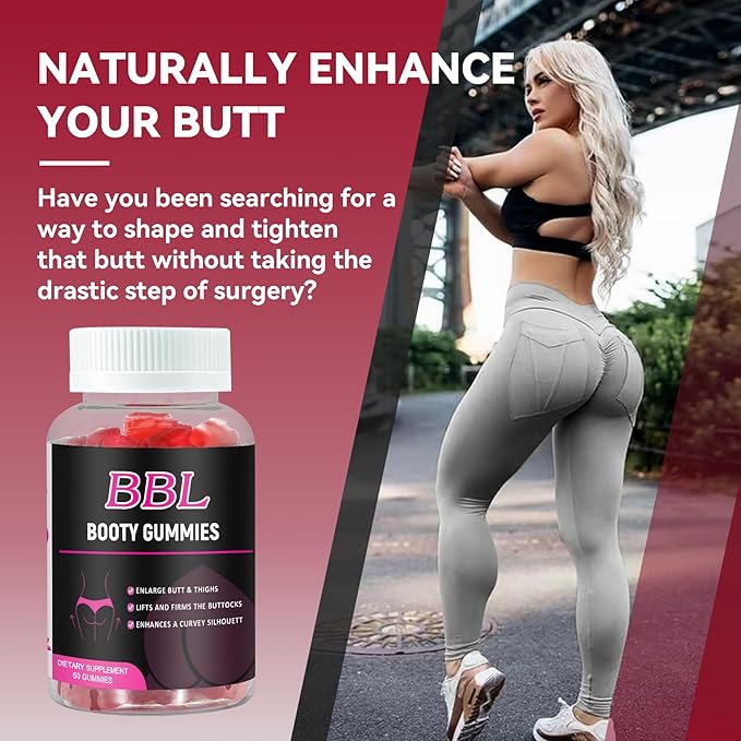 BBL Gummies for Women Butt Growth, 60 Count, Bear Shape Booty Gummies for Enhance Curvy Body, Butt Boost Vitamin Gummies for Bigger Butt Fast,Vegan Weight Gainer Gummies