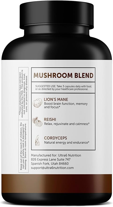 Organic Lions Mane Capsules - Lions Mane Supplement with Reishi, and Cordyceps - Immune Health & Cognitive Supplement for Adults (90 Veggie Capsules)