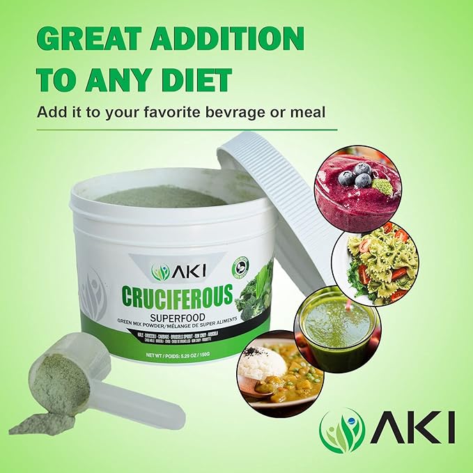 AKI Cruciferous Superfood Blend Powder and AKI Marine Phytoplankton Powder - Plant Based Proteins Ideal to Boost Greens Veggie Smoothie Supplements Vitamins | Vegan & GMO Free