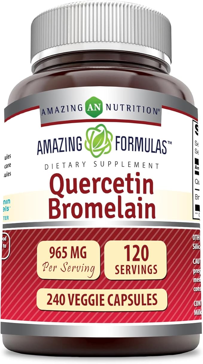 Amazing Nutrition Quercetin 800 Mg with Bromelain 165 Mg Veggie Capsules Supplement | Non-GMO | Gluten Free | Made in USA | Suitable for Vegetarians (240 Count)