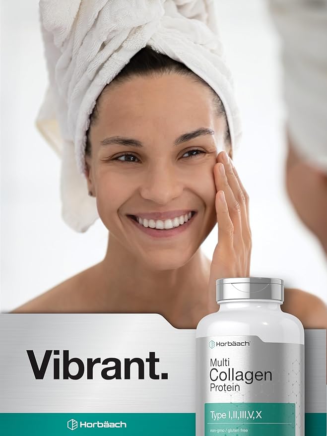Horbäach Multi Collagen Protein 2000 mg | 180 Capsules | Hydrolyzed Collagen Type I, II, III, V, X | Keto & Paleo Friendly, Non-GMO, Gluten Free Supplement