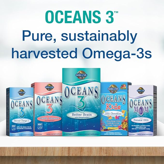 Garden of Life Oceans Mom Prenatal Fish Oil DHA, Omega 3 Fish Oil Supplement - Strawberry, 350mg Prenatal DHA Pregnancy Fish Oil Support for Mamas, Babys Brain & Eye Development, 30 Small Softgels