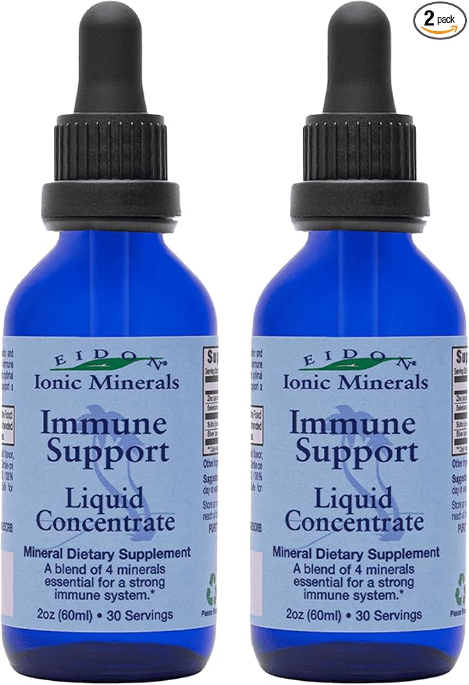 Eidon Ionic Minerals Immune Support Supplement Liquid Concentrate - Mineral Drops with Zinc, Selenium, Support & Maintain Immune System, Bioavailable, No Preservatives - 2 oz (Pack of 2)