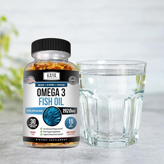 Kaya Naturals Omega 3 Supplement - Nature Made Omega 3 Fish Oil - 100% Pure Sea-Harvested Pelagic Fish Oil with No Fishy Aftertaste - 30 Count Softgels