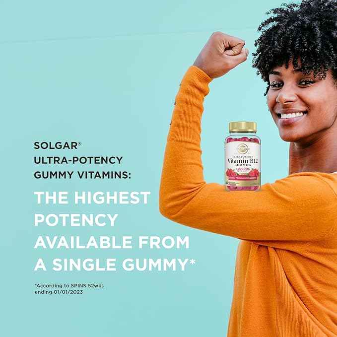 Solgar Methyl B12 Gummies for Adults 1,500mcg Ultra Potency Vitamin for Energy & Metabolism Support, Raspberry Flavor, Vegan & Gluten-Free Gummy for Women & Men, 2 Month Supply, 60 Servings, 2g Sugar