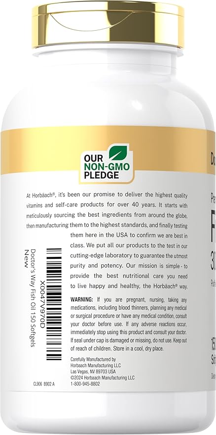 Doctor's Way Fish Oil 3000mg | 150 Softgels | Omega 3 Supplement | EPA and DHA Pills | Non-GMO, Gluten Free