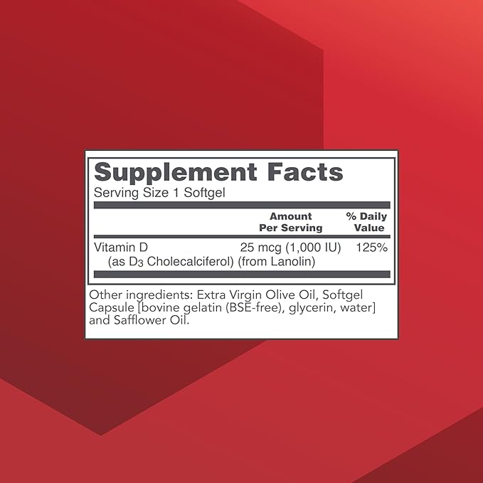 PROTOCOL FOR LIFE BALANCE Vitamin D3 1,000 IU - Immune Support Strong Bones and Teeth - 120 Softgels